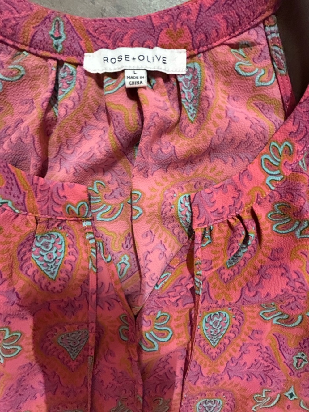 Rose + Olive Pink Paisley-Print Sleeveless Tunic Blouse Sz L - Picture 2 of 4